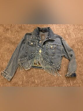 Blue B Collection Fringe Denim Jacket with Pendleton